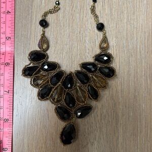 Anthropologie Black and Gold Teardrop Statement Necklace